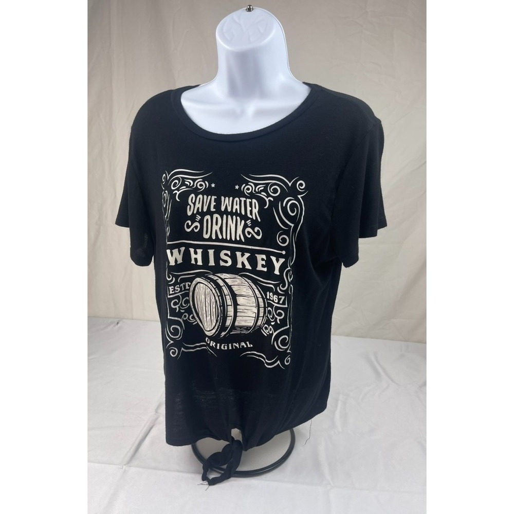 DIRTEE LAUNDRY SAVE WATER DRINK WHISKEY GRAPHIC TSHIRT WOMENS LARGE BLACK TIE FR